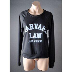 Black Comfy Lounge Sport Workout Casual Long Sleeve Sweatshirt Harvard Law Top S